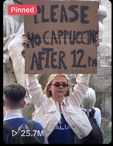 Viral Rome cappuccino video still that drove direct tour bookings